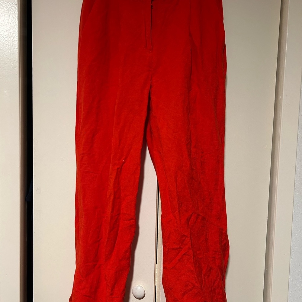 LOFT Women Vibrant Red linen Pants